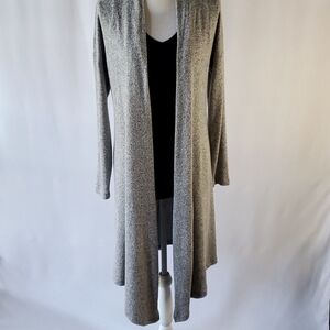 White House Black Market Long Marled Grey & Black Assymetrical Cardigan Size S